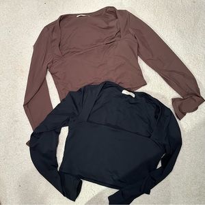 QINSEN Square Neck Crop Top Long Sleeve